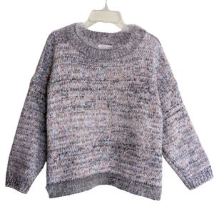 Lou & Grey Cropped Sweater Blue Gray Metallic Furry Preppy Medium